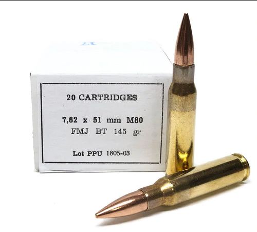 PPU 7.62 x 51 mm M80 FMJ BT 145 GR 100RDS Battle Pack