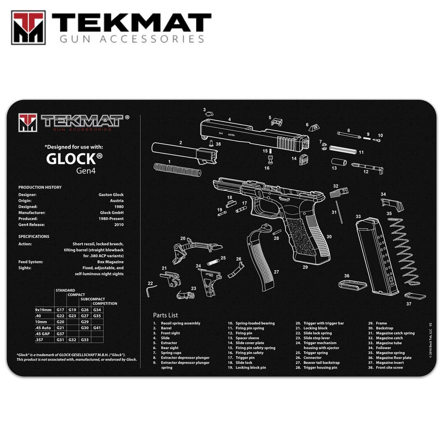 TekMat TEK-R17-GLOCK Gun Cleaning Mat, 11"x17"