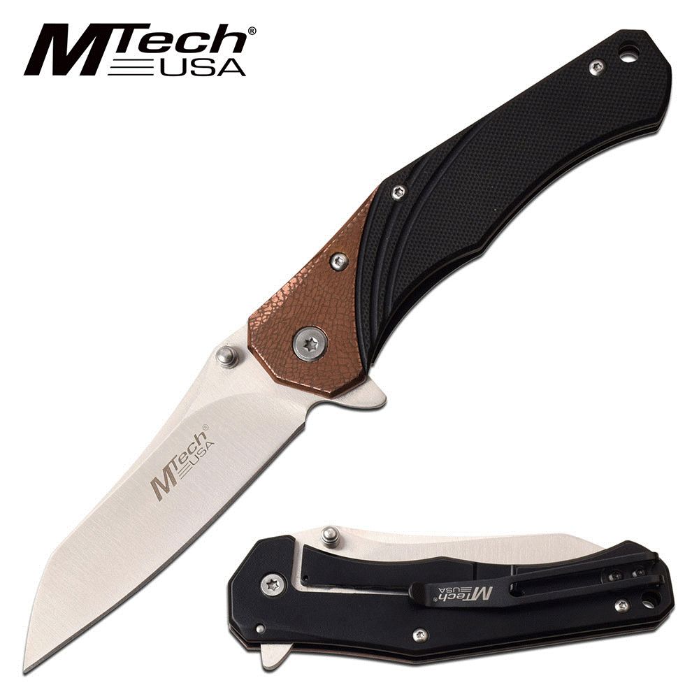 MTech 4.75" 3CR 13 Steel Blade Ball Bearing Pivot G10 Handle Tinite Coated Bolster Black/Bronze