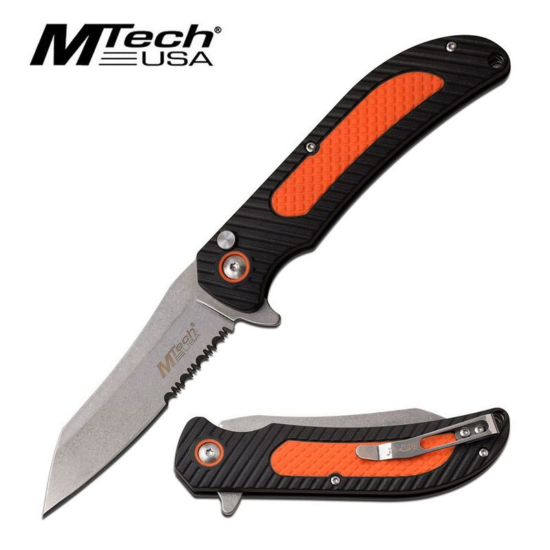 MTech 3.5" 3CR 13 Steel Blade Ball Bearing Pivot Injectiom Molder Nylon Fiber With Rubber Black/Orange