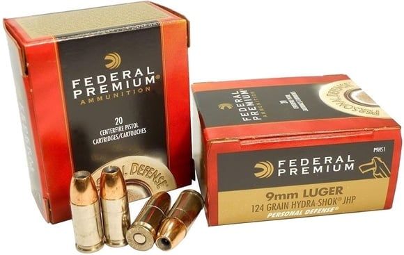 Federal Premium Personal Defense Pistol Ammo 9MM Hydra-Shok JHP 124 Gr 20ct