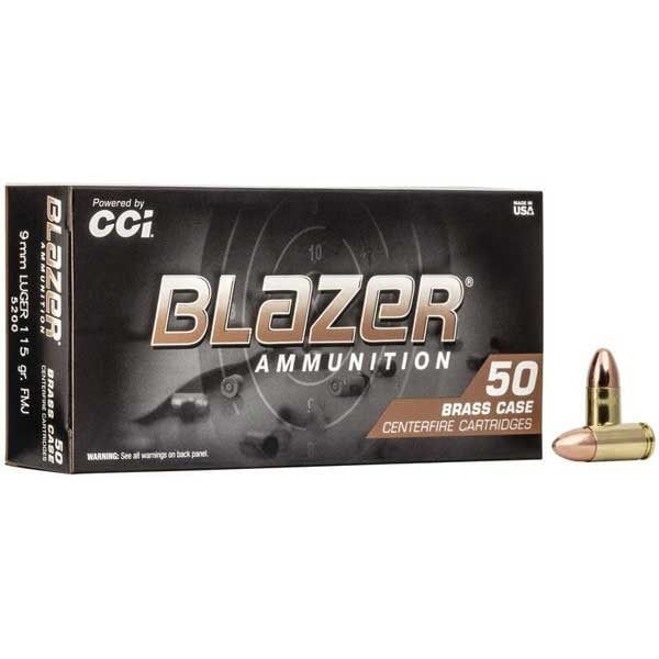 CCI Blazer Centerfire Pistol Ammo 9mm Luger FMJ 115 GR 50ct Alum