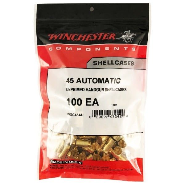 Winchester 45 Auto Unprimed Brass 100ct