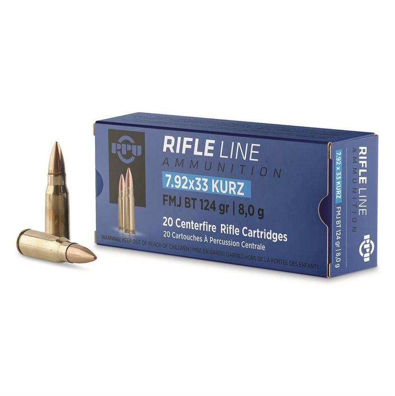 PPU Rifle Ammo 7.92x33 Kurz FMJ 124GR 20 Rounds