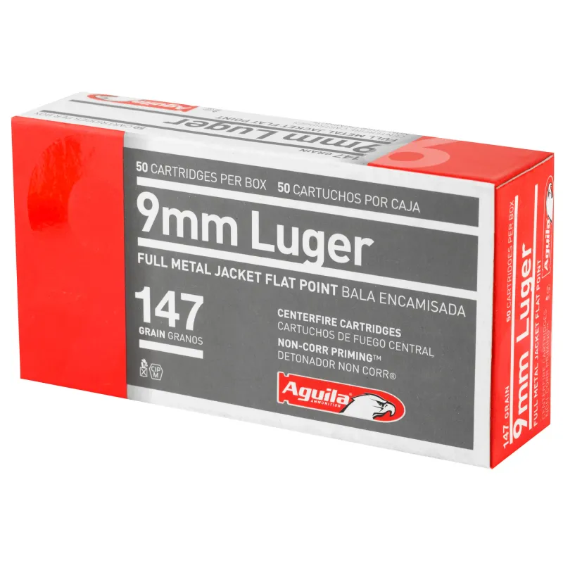 Aguila 9mm FMJ Flat Point 147GR Brass 50ct