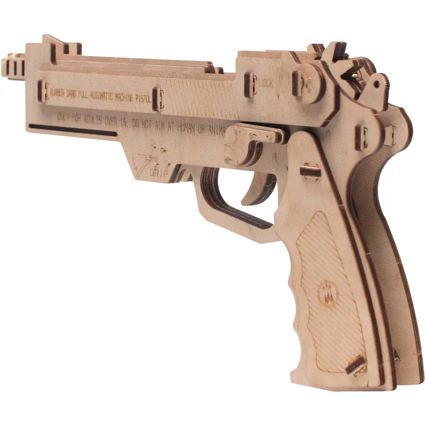 Rubber Band Hand Gun Puzzle Wood