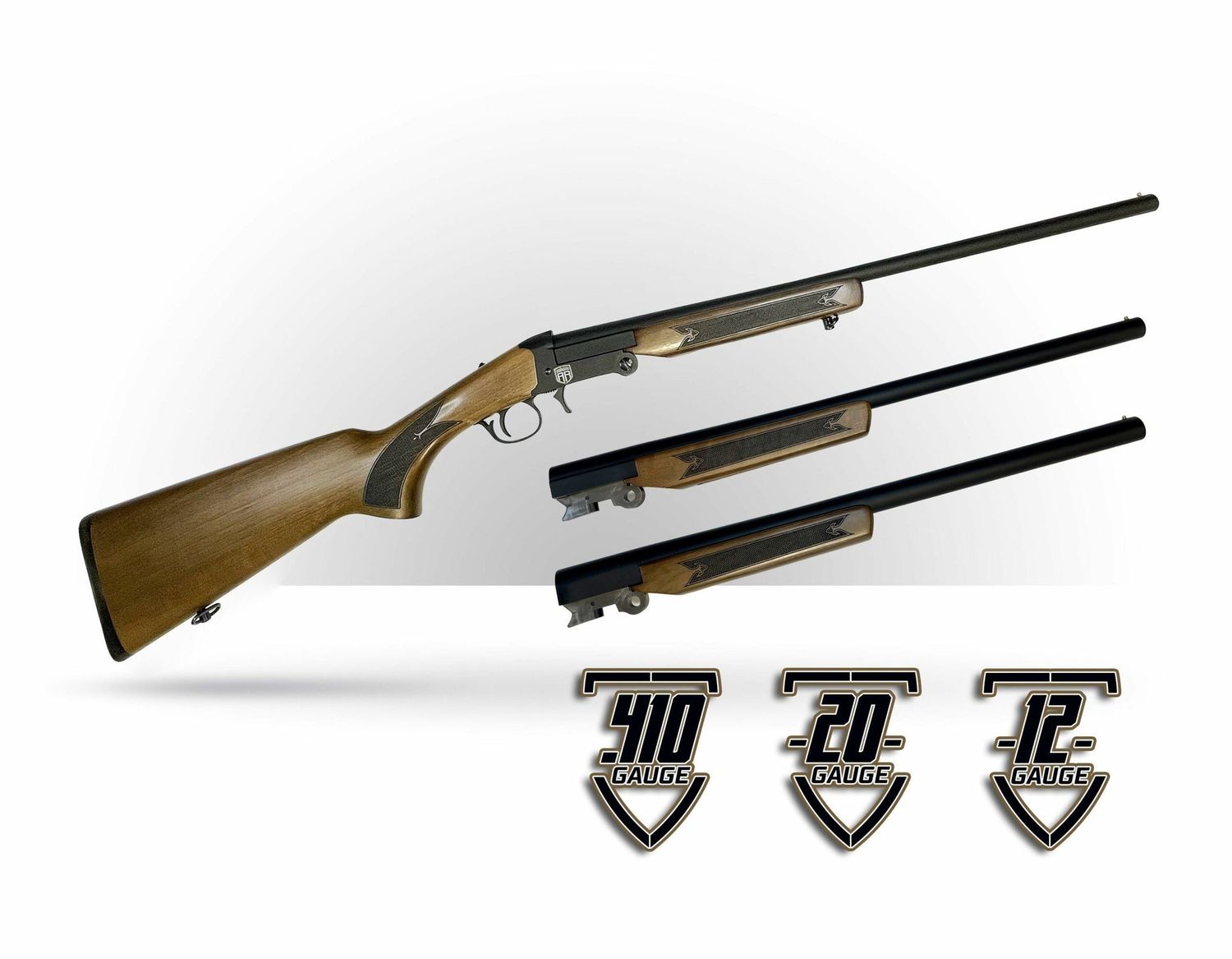TRI-SS Single Shot 3 Barrel Combo Wood .410 Barrel 20" + 20GA Barrel 24" + 12GA Barrel 26"