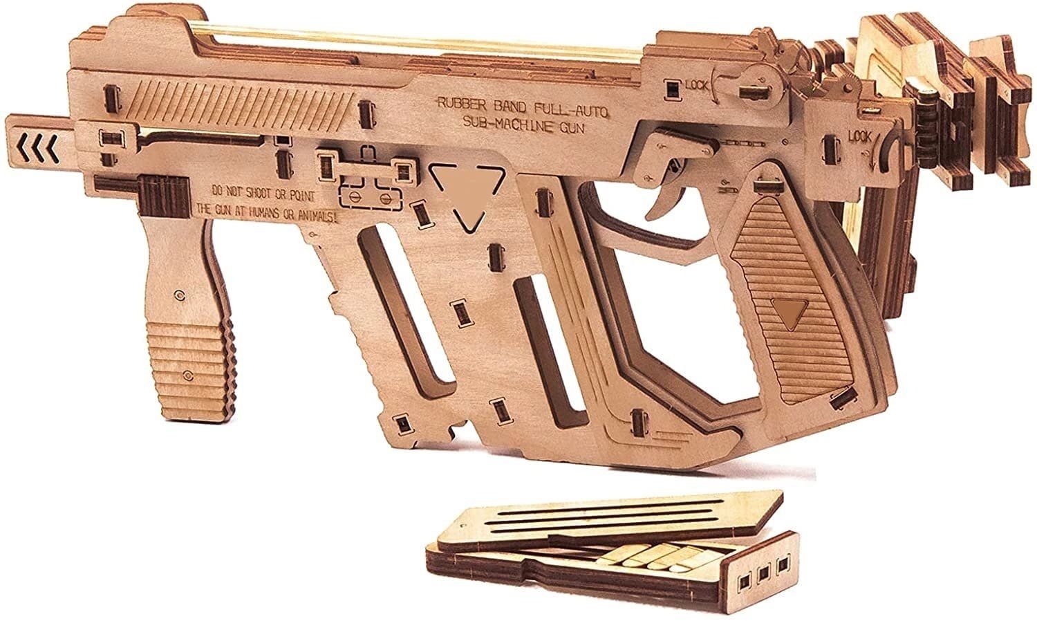 Rubber Band Machine Gun Puzzle Wood