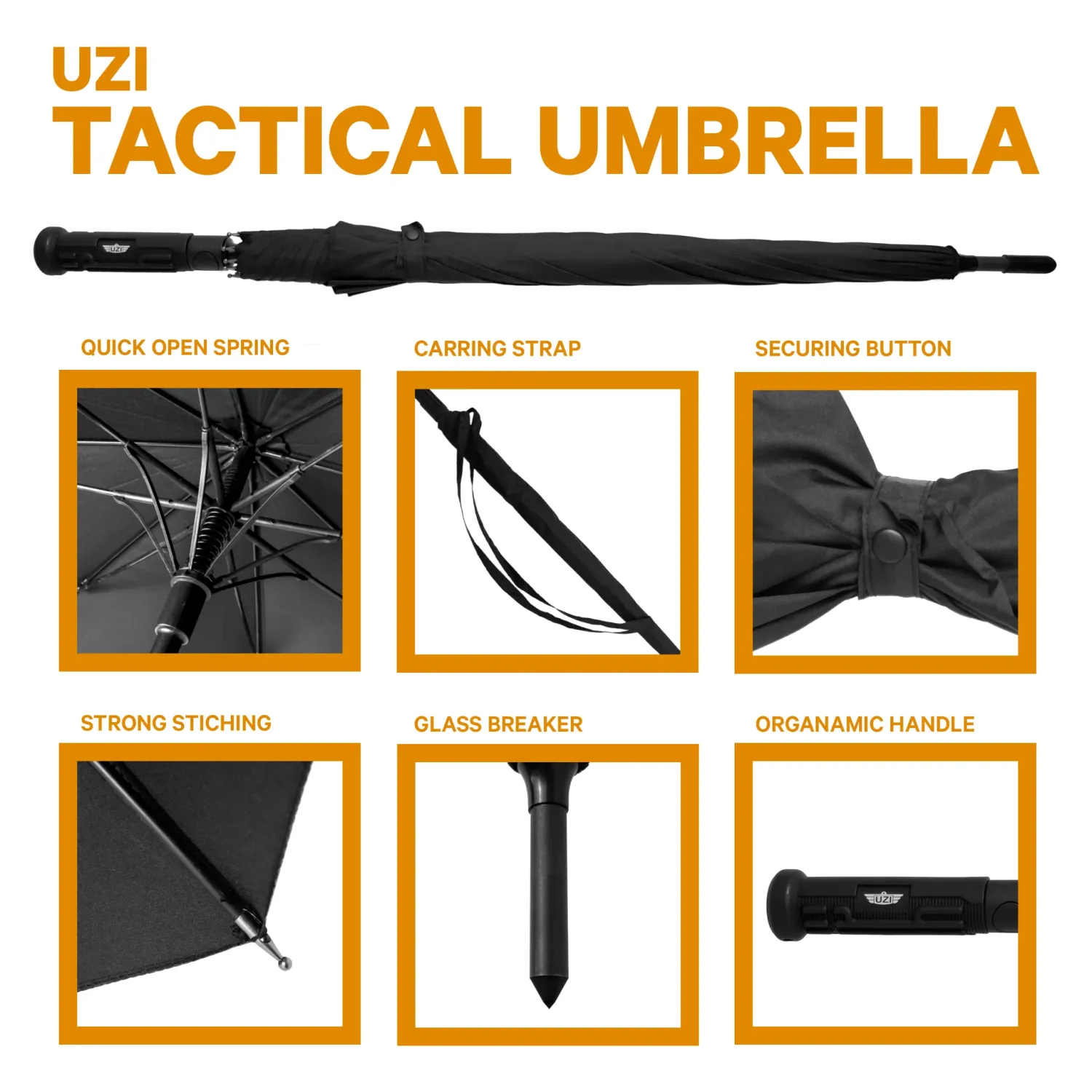 UZI Tactical Umbrella w/ Carbide Tip Glass Breaker
