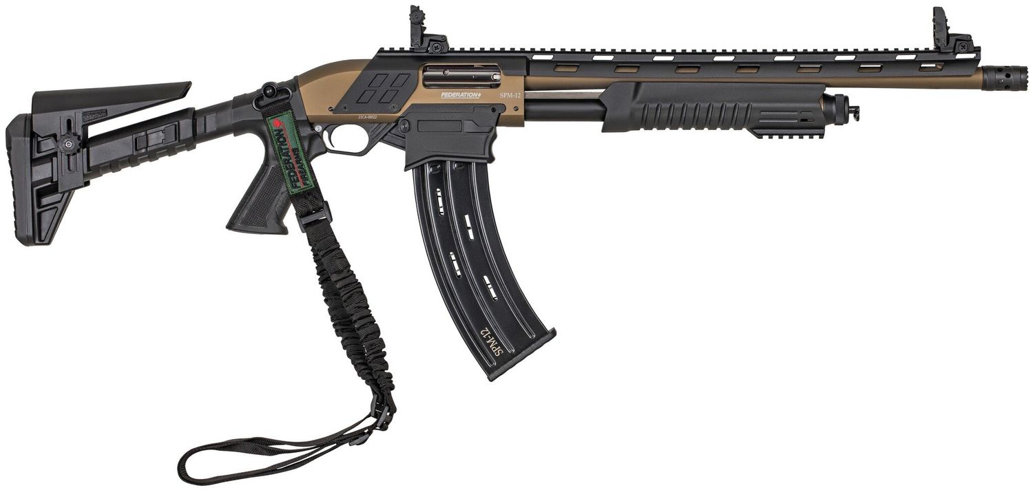 SPM-12 12GA Burnt Bronze 3" Mag-fed Pump Action Shotgun 3 Chokes Flash Hider Flip Sights 1 10RD Mag 18"