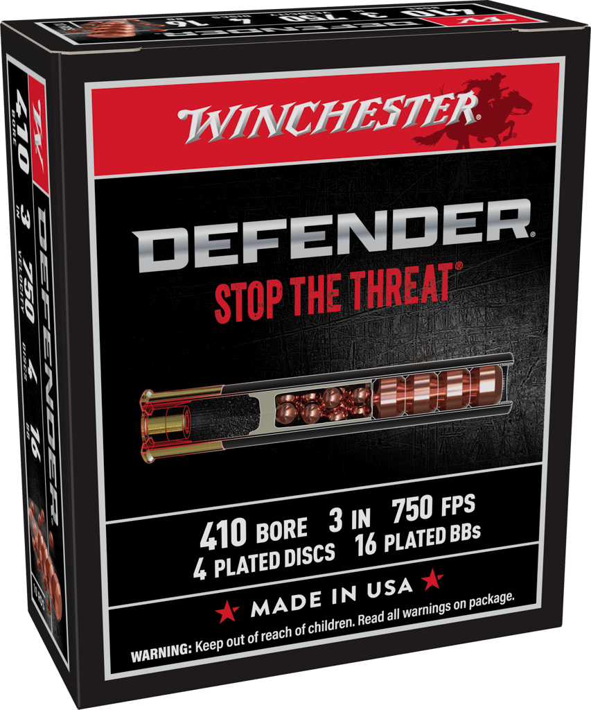 Winchester Defender Shotshell 410GA 3" 1oz 750 FPS 10RD 4 Plated Defense Disc Projectiles 16 Plated BBs — Siwash Sports