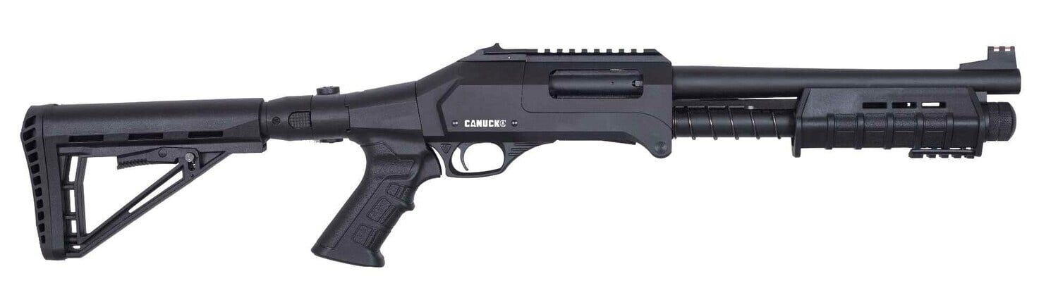 Canuck Folding Enforcer 2 12GA 12", Fibre Optic Front Sights, 3+1, Black
