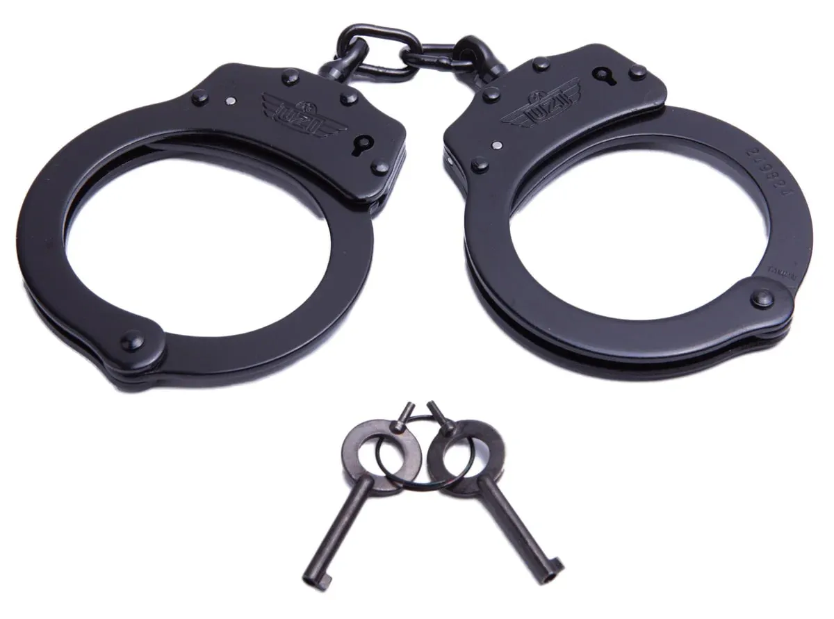 UZI Handcuff, Chain Black Plated Steel,  Double Lock Two Keys