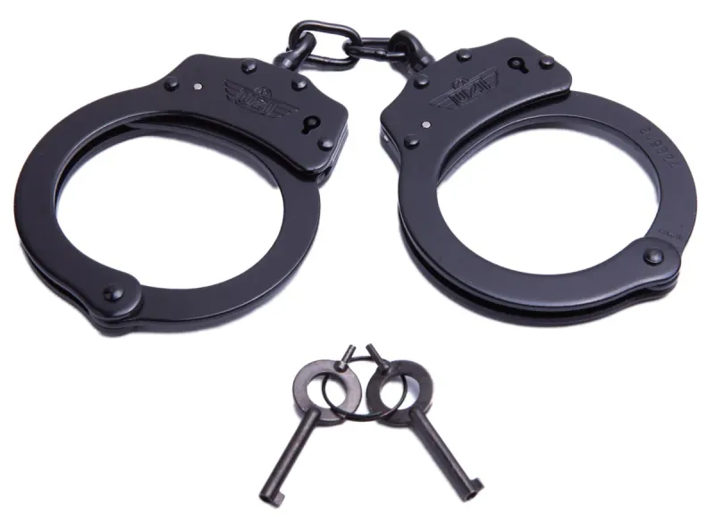 UZI Handcuff, Chain Black Plated Steel,  Double Lock Two Keys