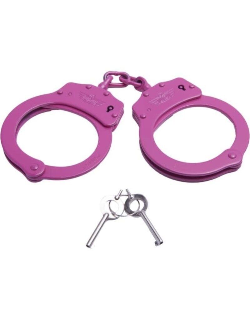 UZI Handcuff, Chain PINK Plated Steel, Two Keys
