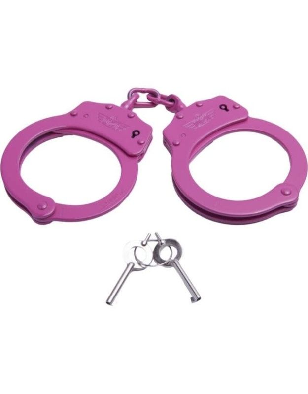 UZI Handcuff, Chain PINK Plated Steel, Two Keys