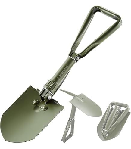 Folding Shovel w/ Pickaxe, Rubber Grip Olive Drab