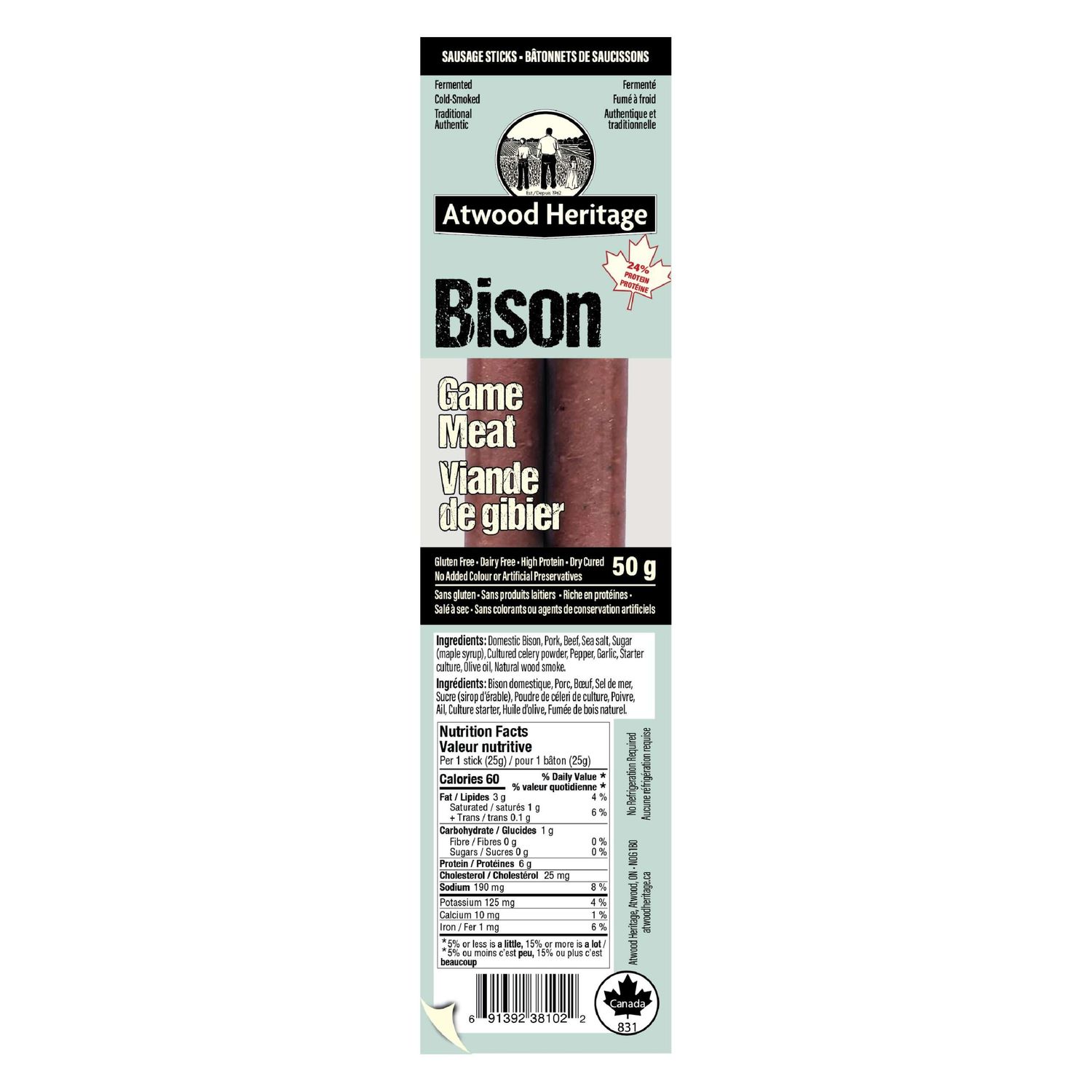 Sausage Snacks - Bison, 50gr, 2 Piece Pack