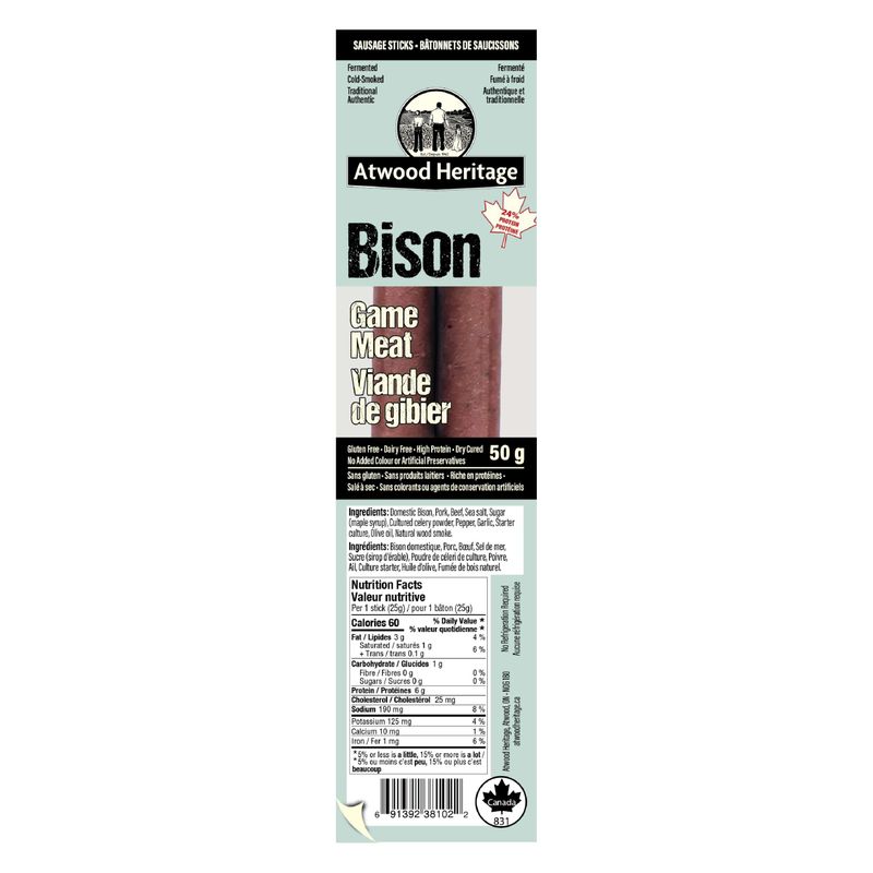 Sausage Snacks - Bison, 50gr, 2 Piece Pack Sausage Snacks - Bison, 50gr, 2 Piece Pack