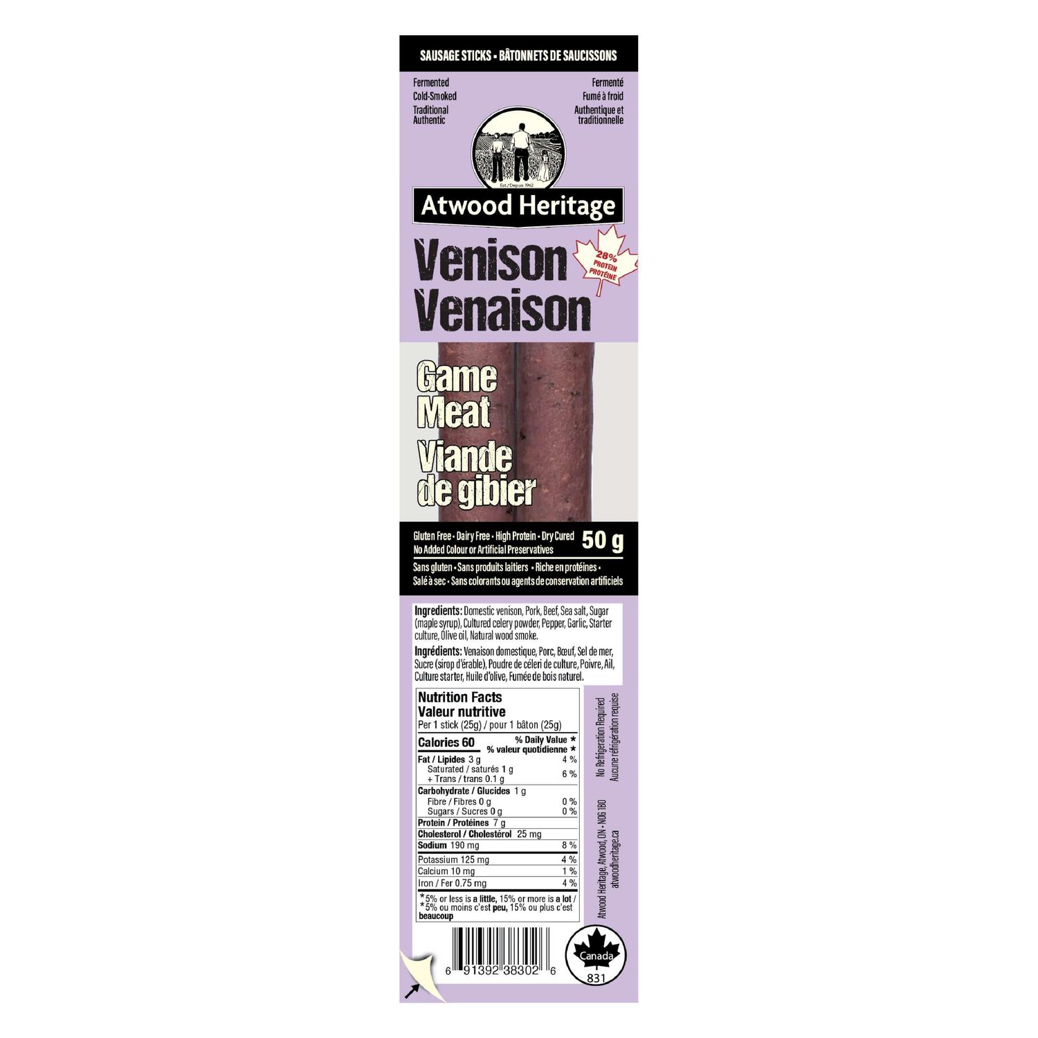 Sausage Snacks - Venison, 50gr, 2 Piece Pack