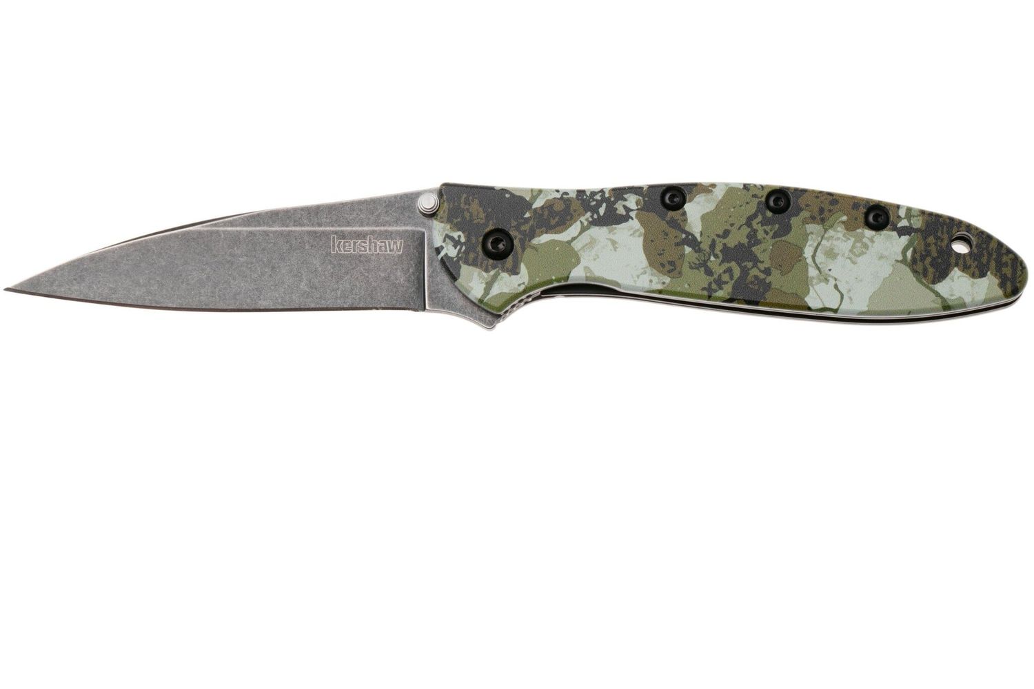 Leek Flipper Folding Knife, 14C28N BlackWash, Aluminum Kings Camo, 1660KC