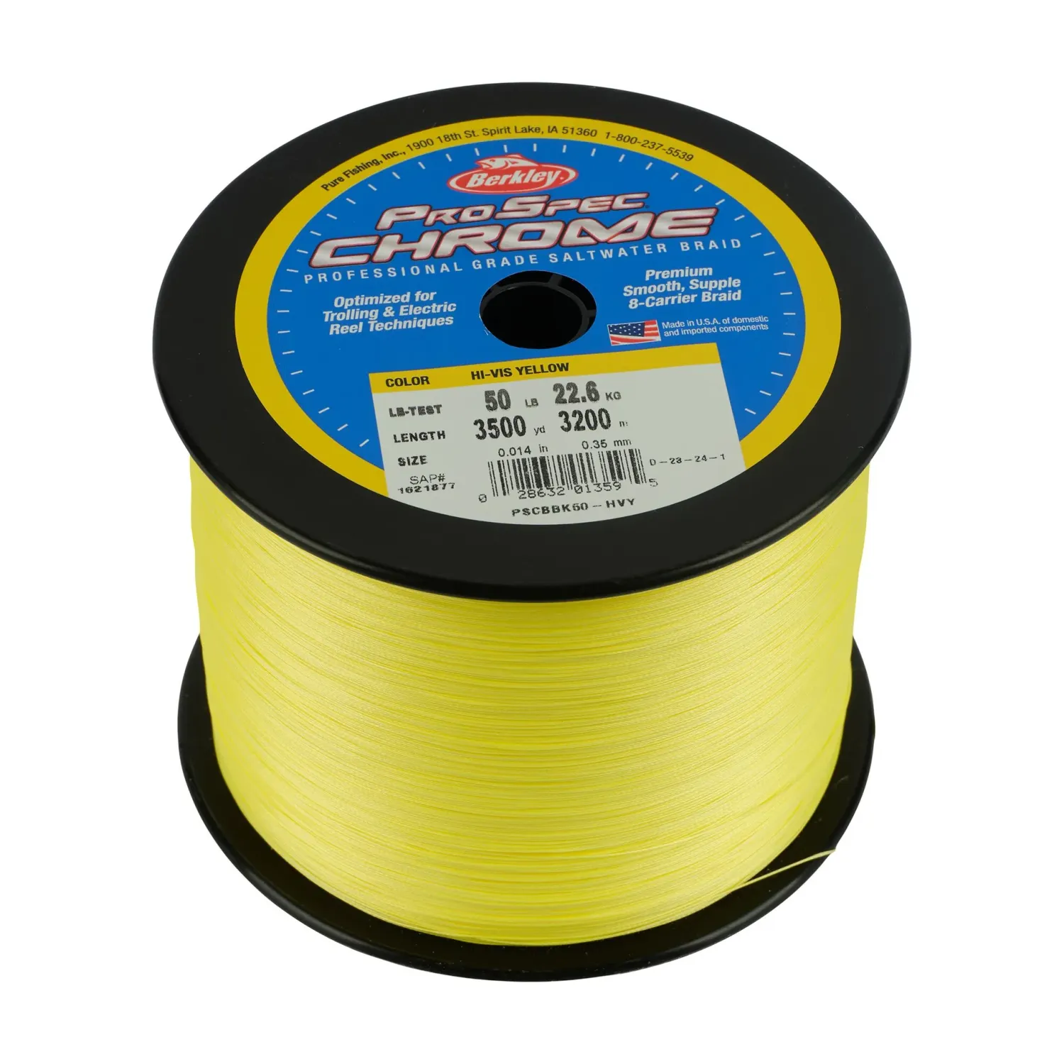Berkley ProSpec Fishing Line Chrome Braid 20lb Hi-Vis Yellow - 100 Yard