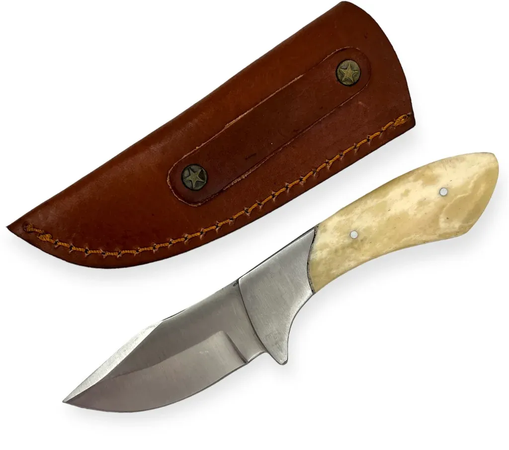 Red Deer 7" Hunting Knife Set with Leather Case - Bone