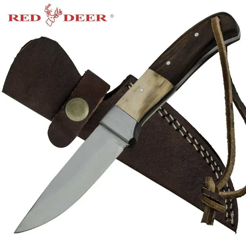 Red Deer 8" Fixed Real Bone Pakka Wood Handle 440 Stainless