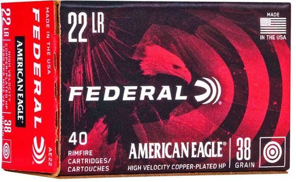 Federal American Eagle Rimfire Rifle Ammo 22 LR, Copper Plated HP, 38 Grains, 1260 fps - 40Rds — Siwash Sports