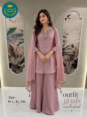 Embroidered Tissue Silk Kurta