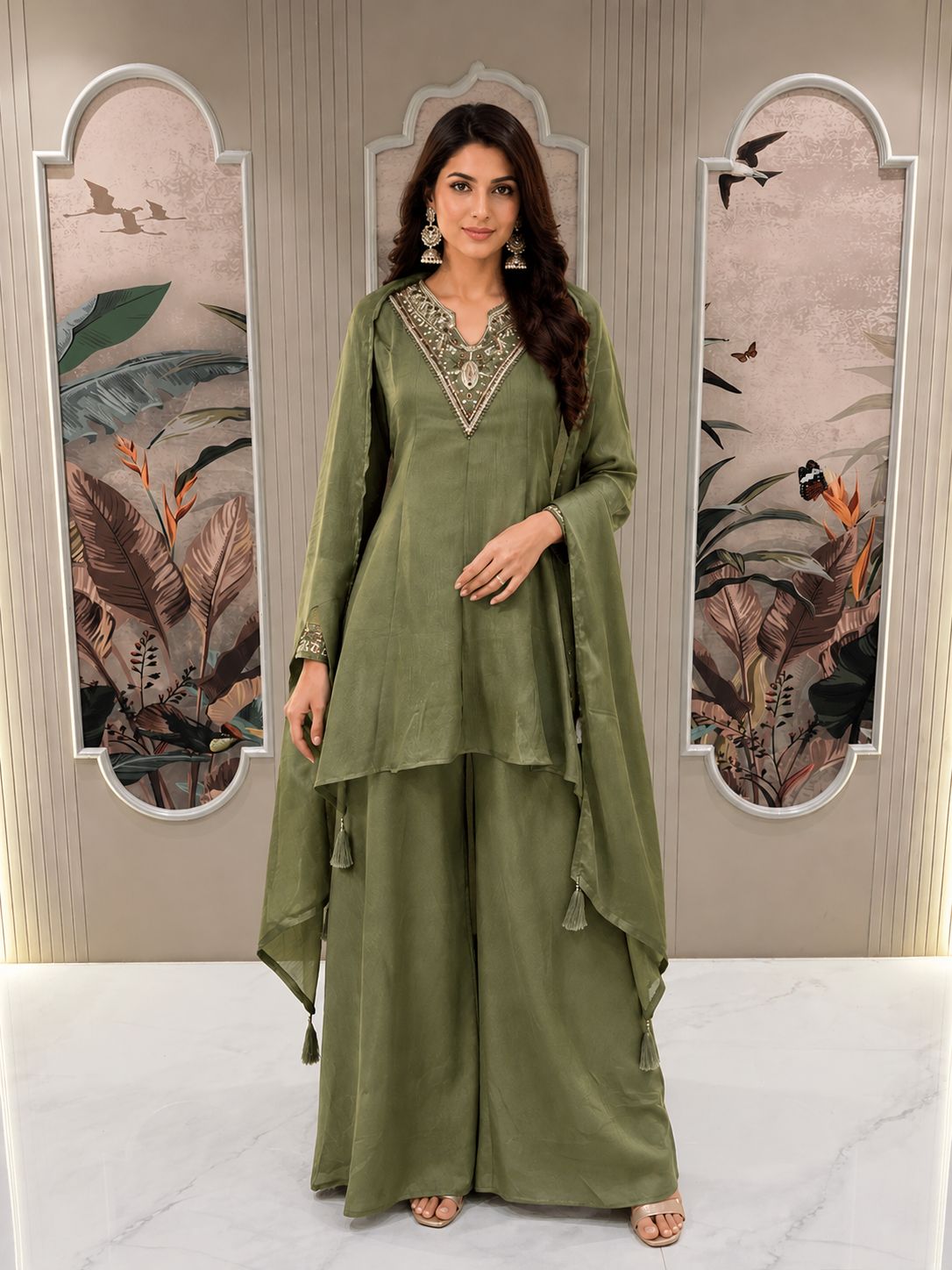 Embroidered Tissue Silk Kurta