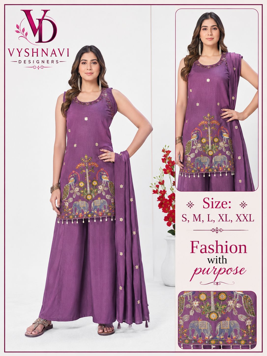 Embroidered palazzo suit set.