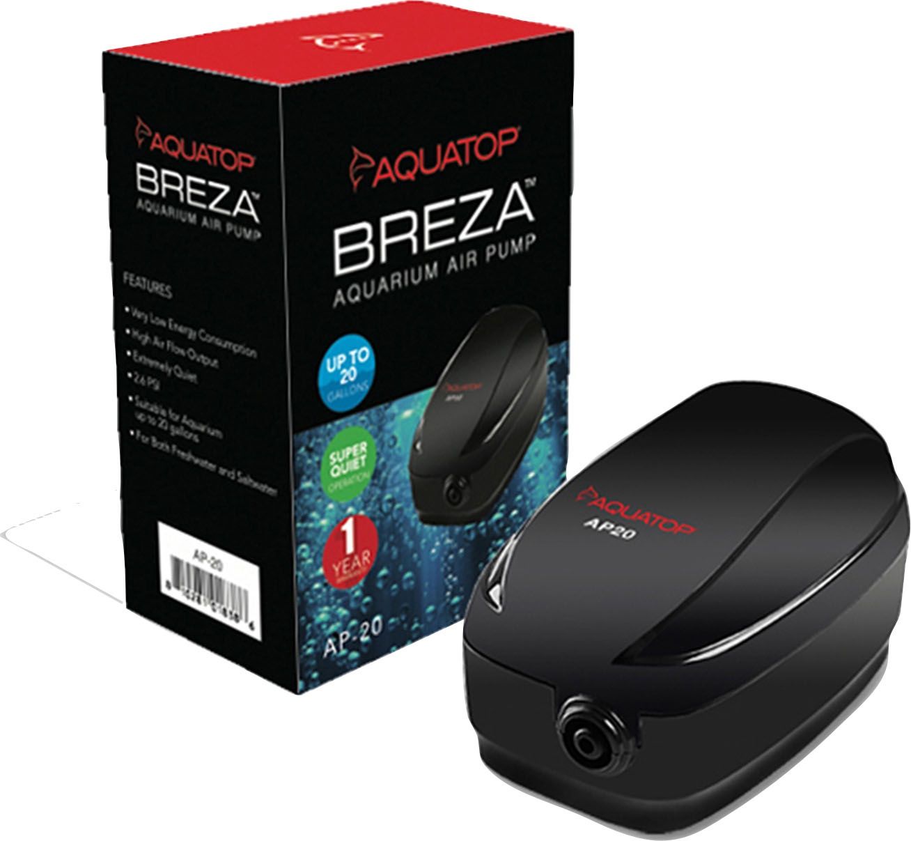 Aquatop BREZA AP-20 Aquarium Air Pump Up to 20gal Black