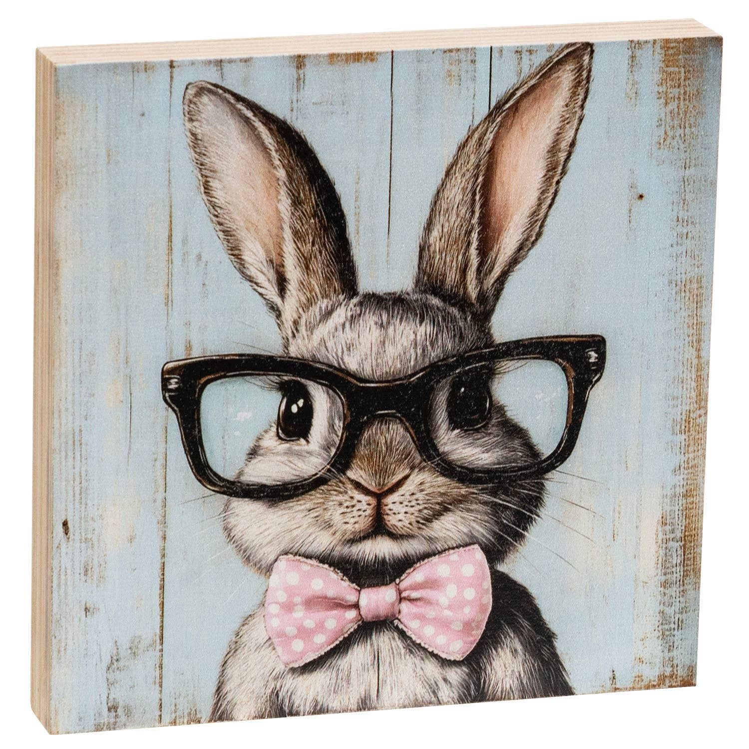 Bunny In Black Specs Block - 5 In Sq