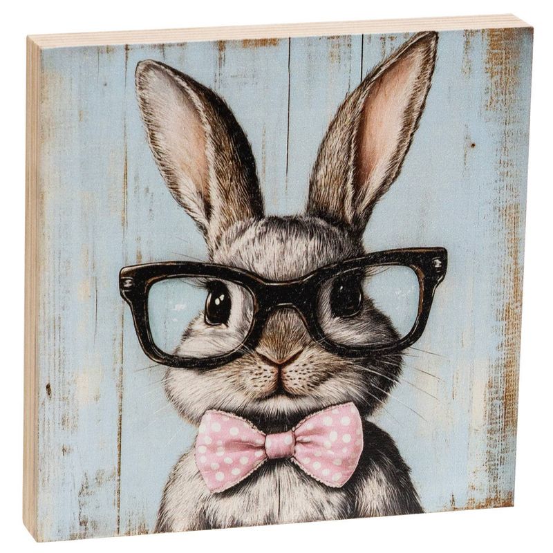 Bunny In Black Specs Block - 5 In Sq