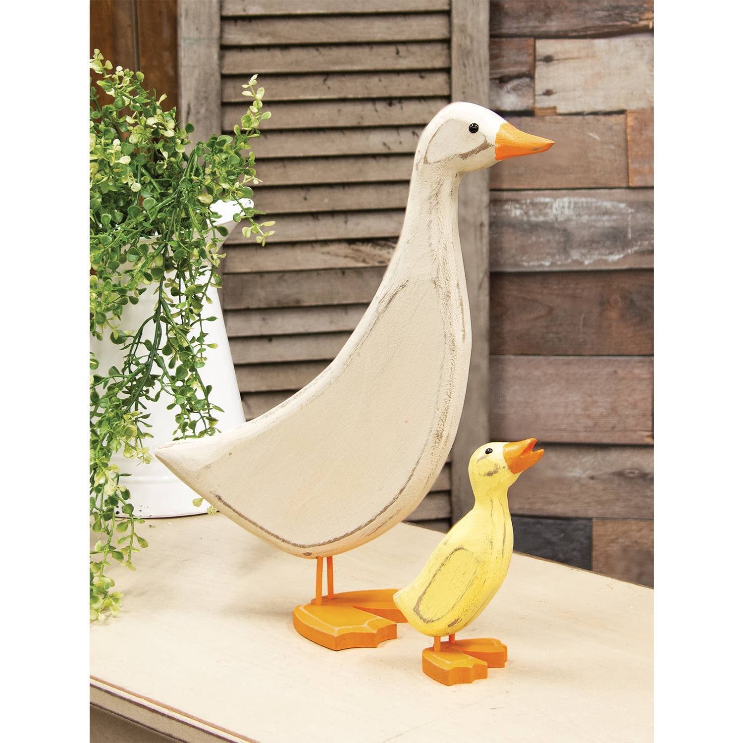 Distressed Carved Wooden Mama Duck - 13.75”H