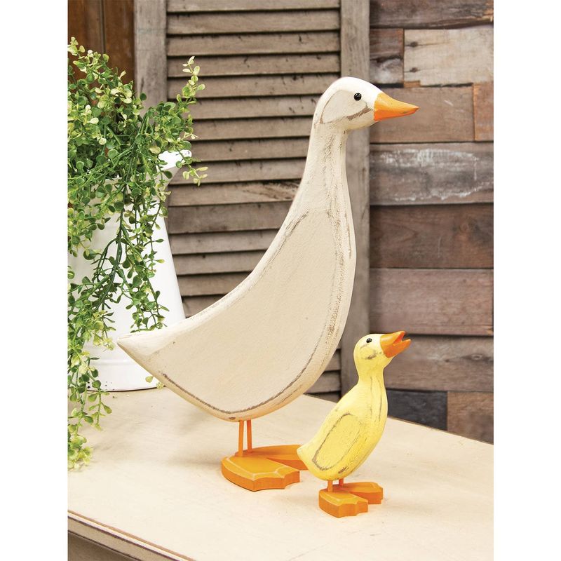 Distressed Carved Wooden Mama Duck - 13.75”H