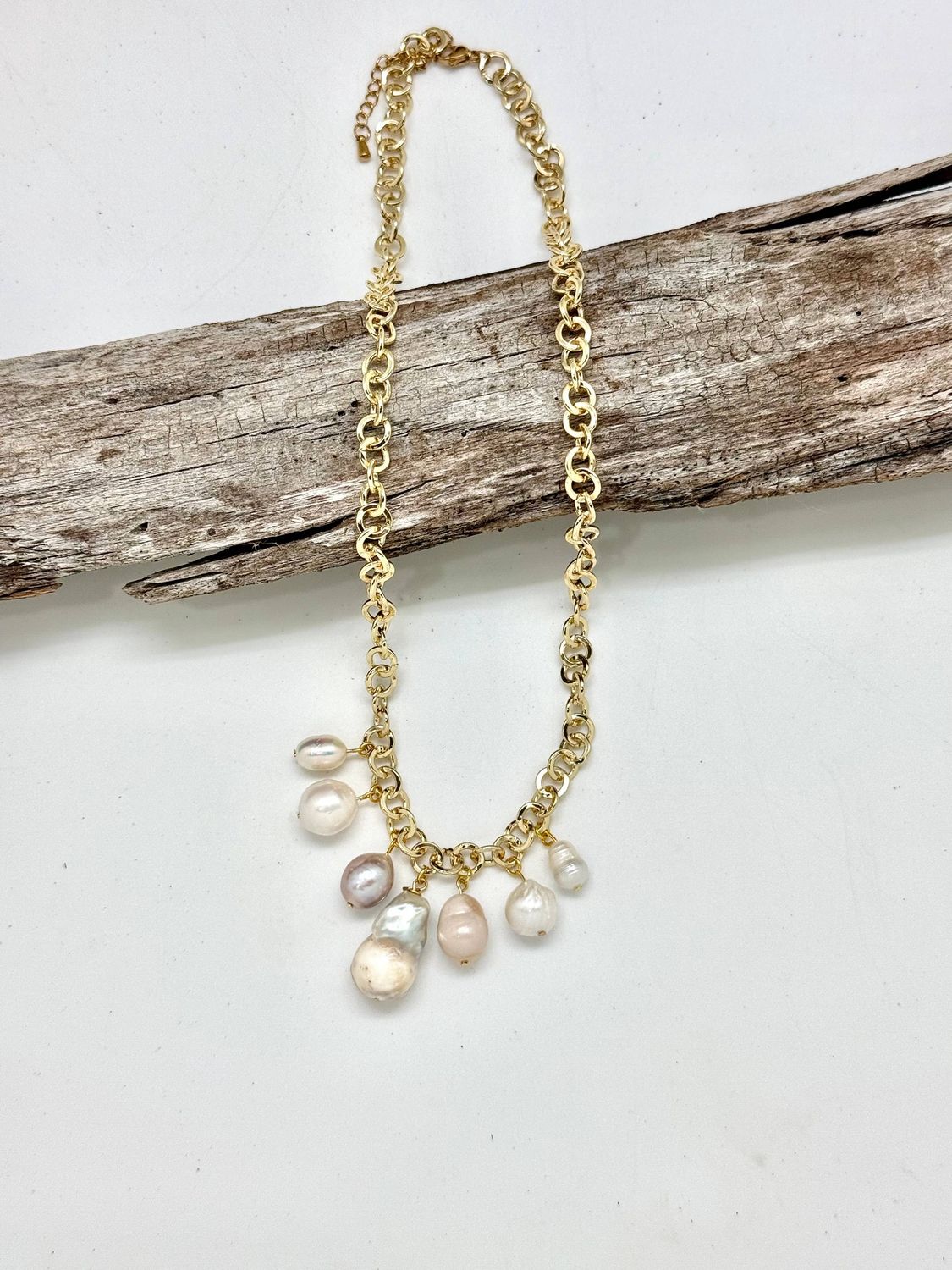 Necklace Baroque&amp;Asst.Freshwater Pearls,Gold Link 18”w/2”ext