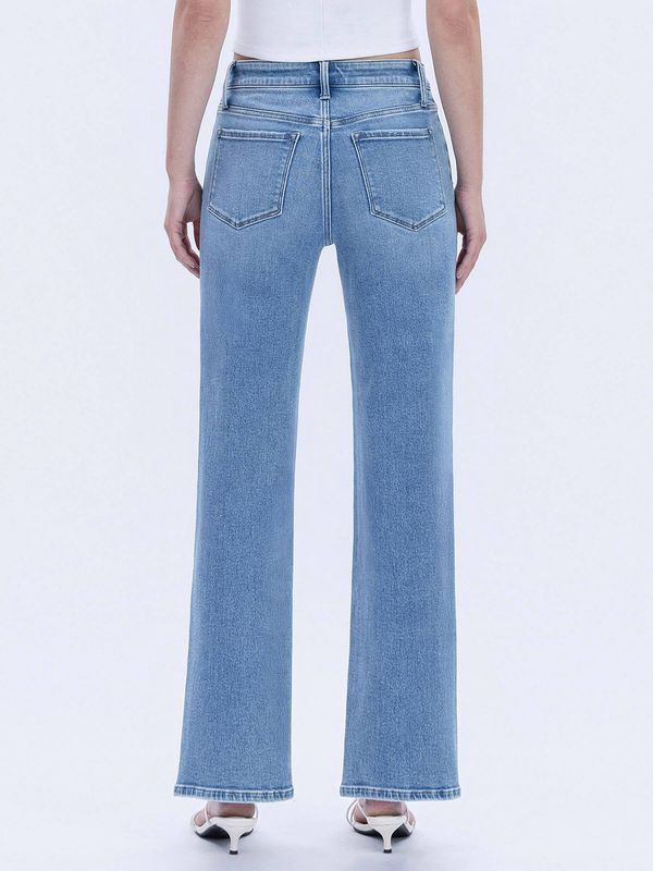 HIGH RISE DISTRESSED HEM SLIM WIDE JEANS