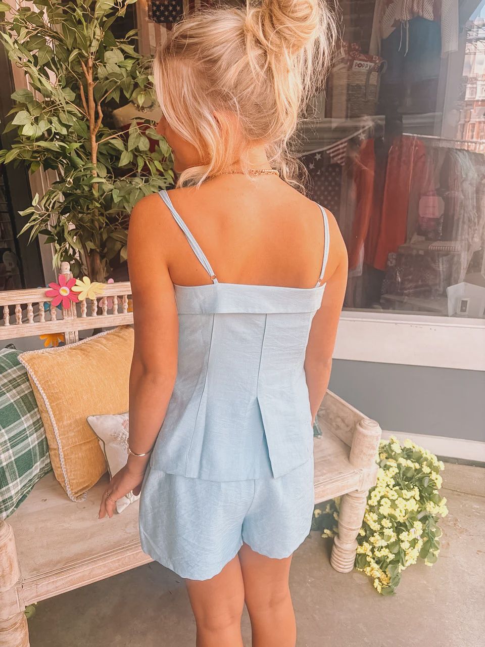 Strap Buttoned Top And Shorts Set