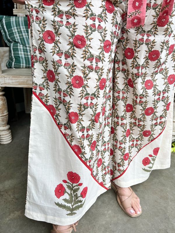 Waist Belt Floral Pattern Straight Fit Pants