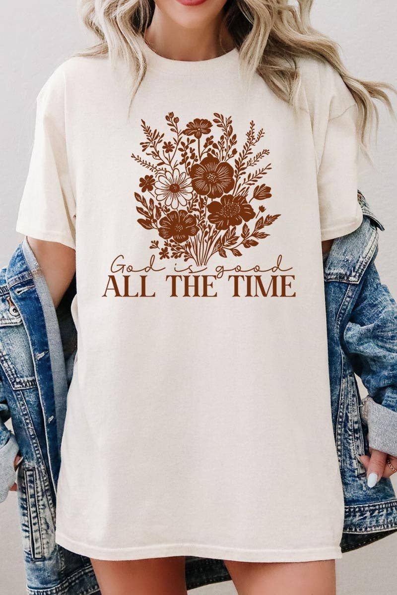 God Is Good Floral Graphic Heavy Tee, Color: NATURAL, Size: S