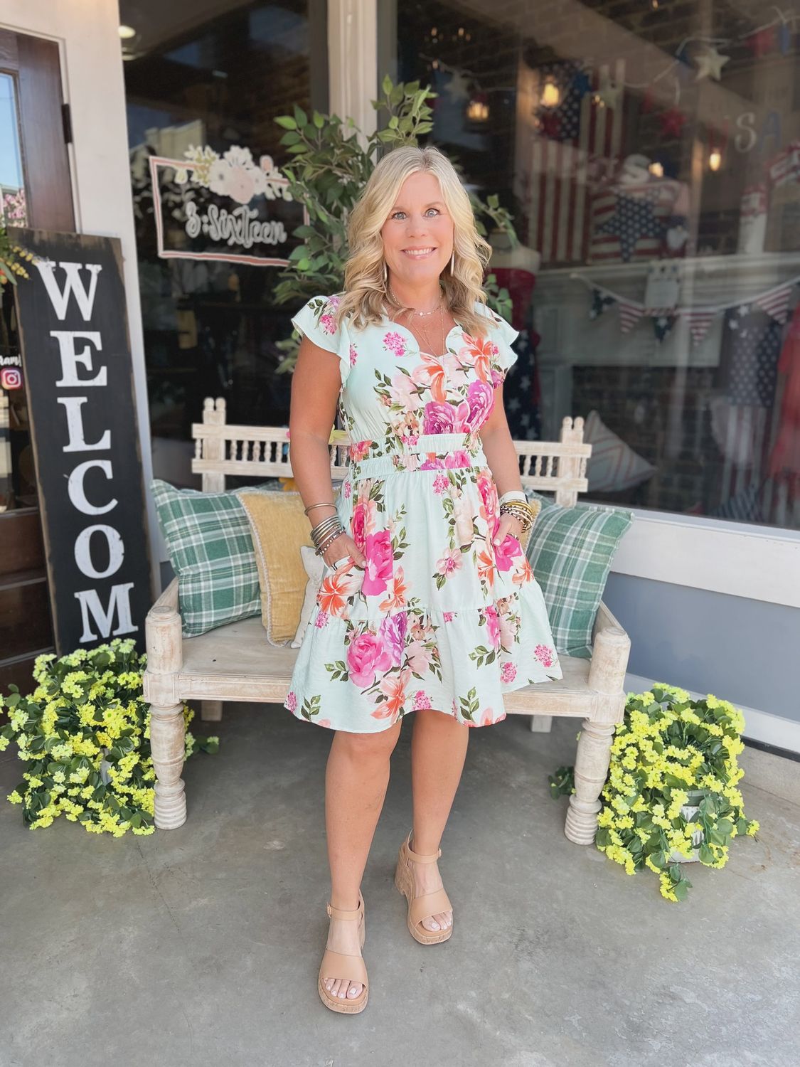 Floral Printed Ruffle Sleeve Dress