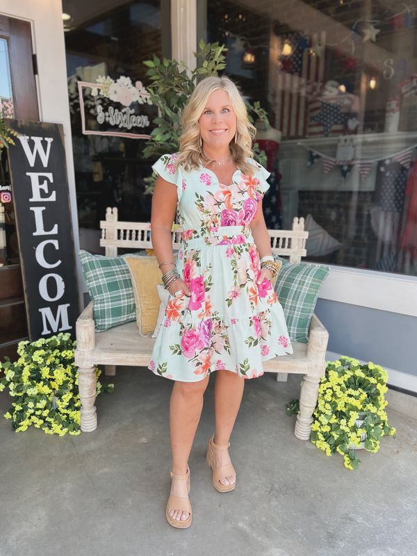 Floral Printed Ruffle Sleeve Dress