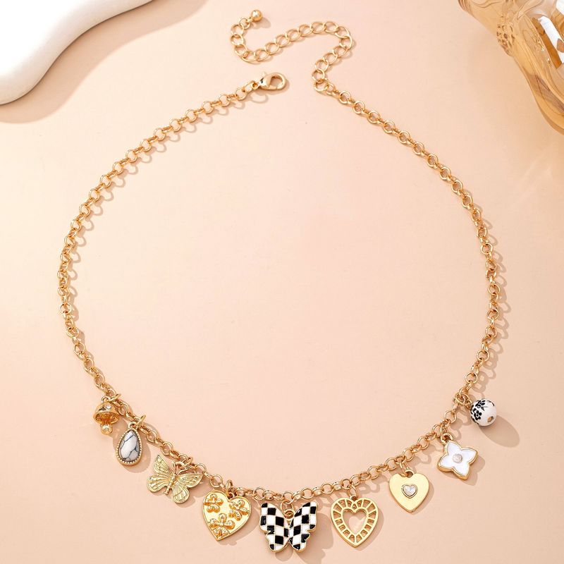 Charm Necklace-Hearts &amp; Checker Butterflies