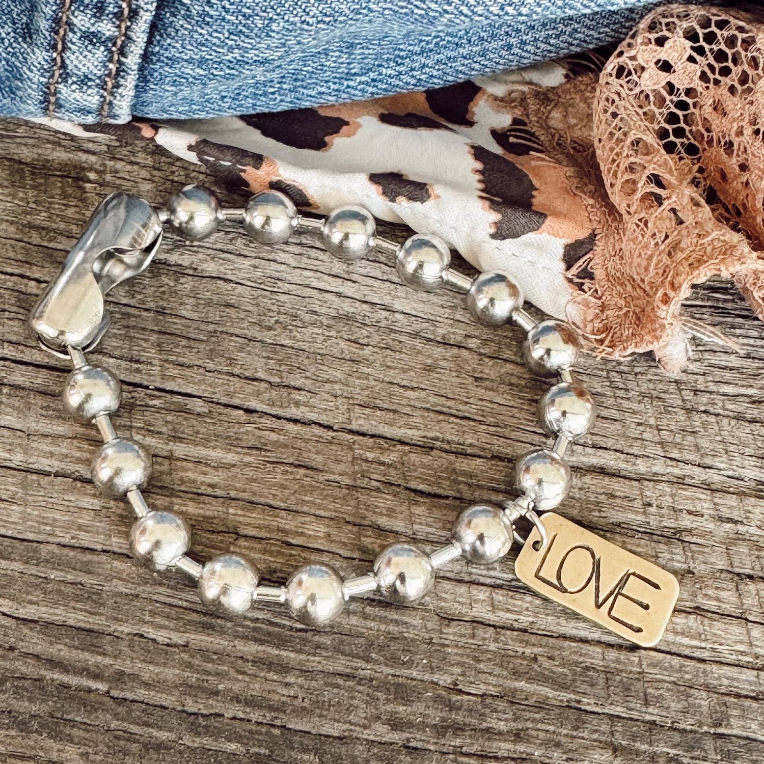 Mixed Metal LOVE Bracelet, Bracelet Length: 7