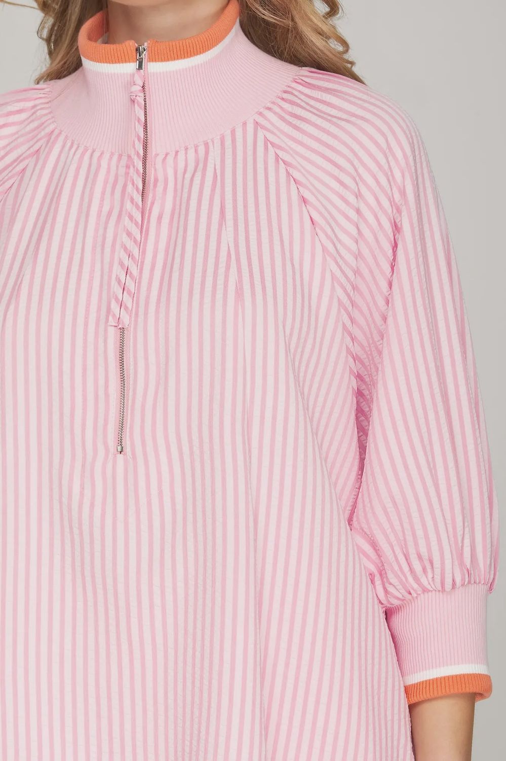 Pink Striped Half Zip Top