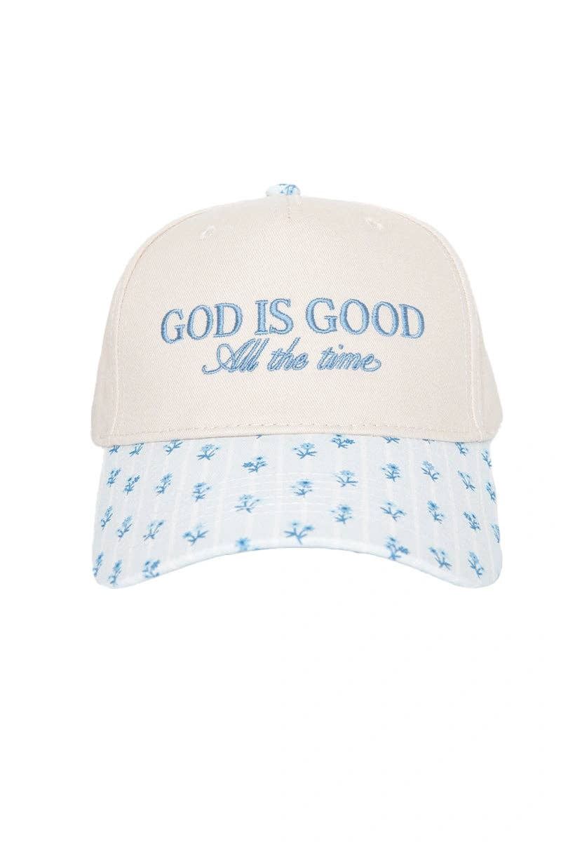 God is Good All The Time Trucker Cap, Color: Light Blue Floral