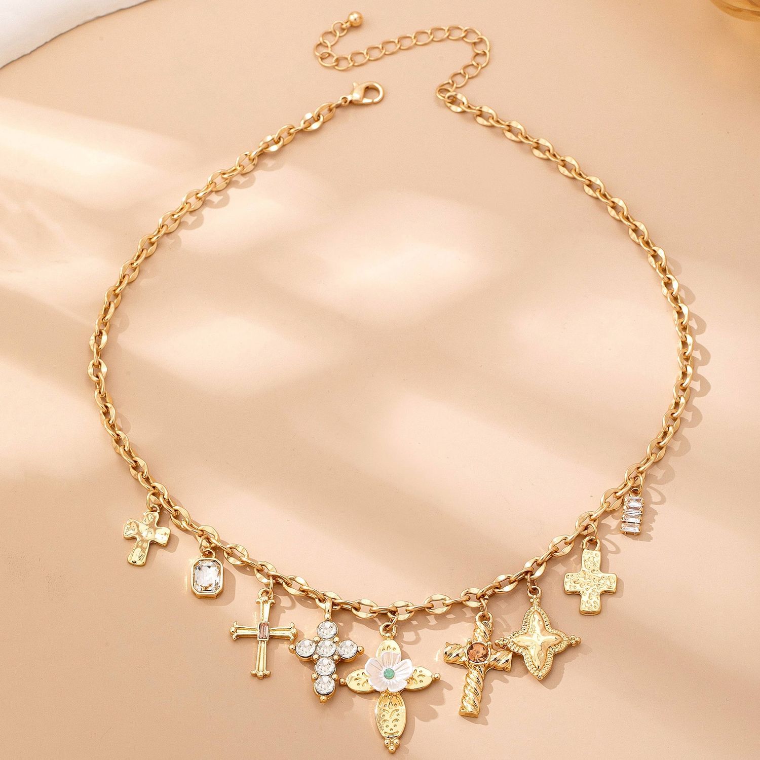 Charm Necklace - Multi-Cross Crystal Charm