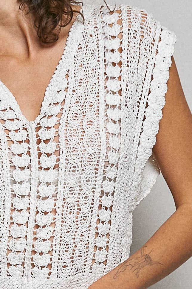 V-Neck Sleeveless Solid Crochet Top